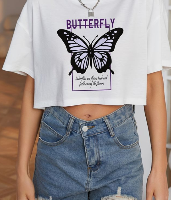 UrbanOutfits Women Crop Top White / S BUTTERFLY Oversized Crop Top
