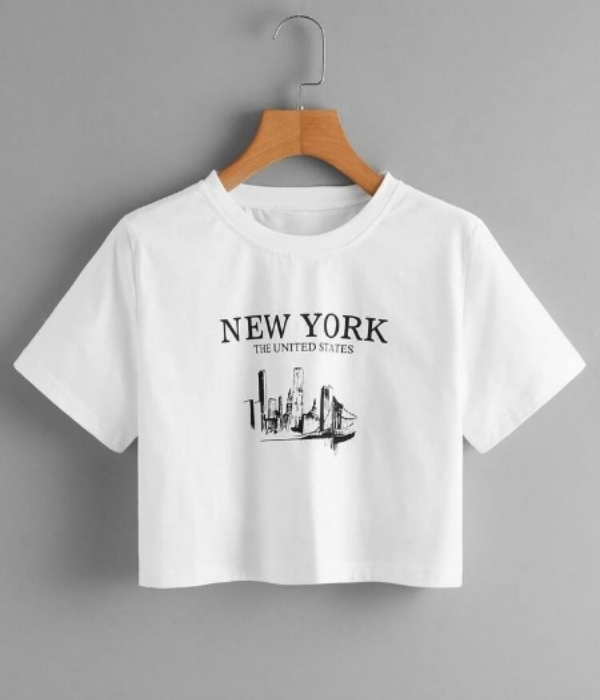 UrbanOutfits Women Crop Top White / S ' NEW YORK ' Women Crop-Top