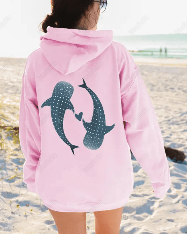 UrbanOutfits Women Oversized Hoodie Baby pink / Cotton-Fleece / S Blue Whale - Women Oversized Hoodie