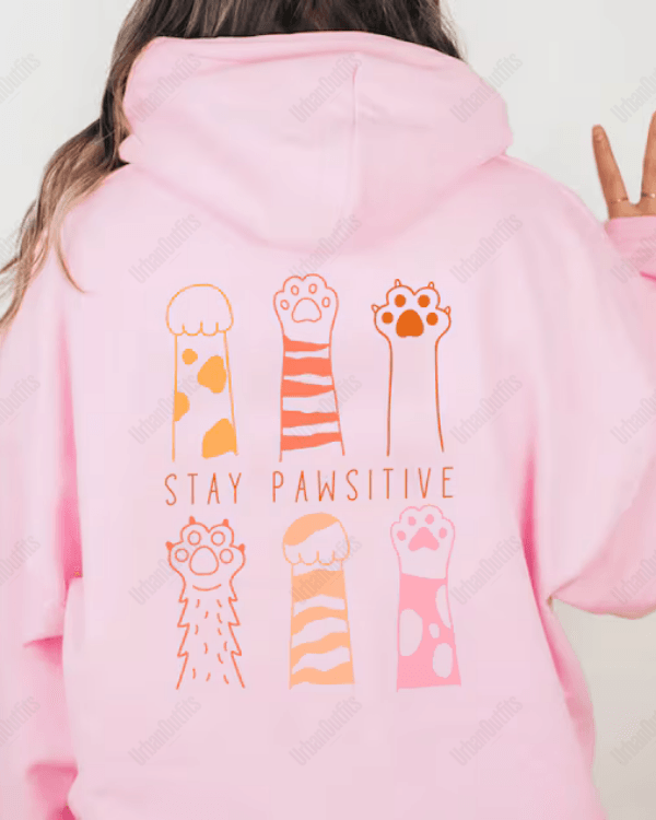 UrbanOutfits Women Oversized Hoodie Baby pink / Cotton-Fleece / S STAY PAWSITIVE - Women Oversized Hoodie