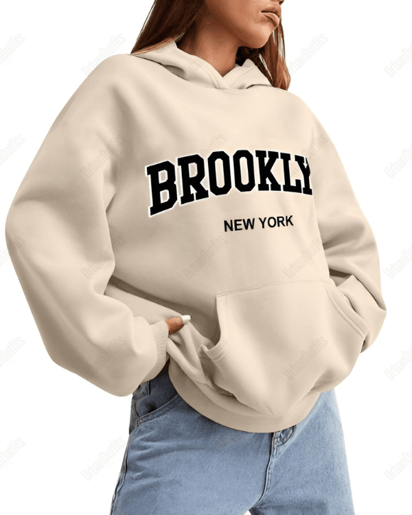 UrbanOutfits Women Oversized Hoodie Beige / Cotton-Fleece / S Brooklyn NY - Women Oversized Hoodie