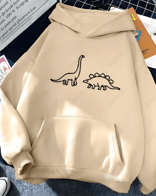 UrbanOutfits Women Oversized Hoodie Beige / Cotton-Fleece / S Dinosaurs - Women Oversized Hoodie