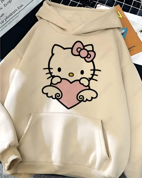 UrbanOutfits Women Oversized Hoodie Beige / Cotton-Fleece / S Kitty - Women Oversized Hoodie