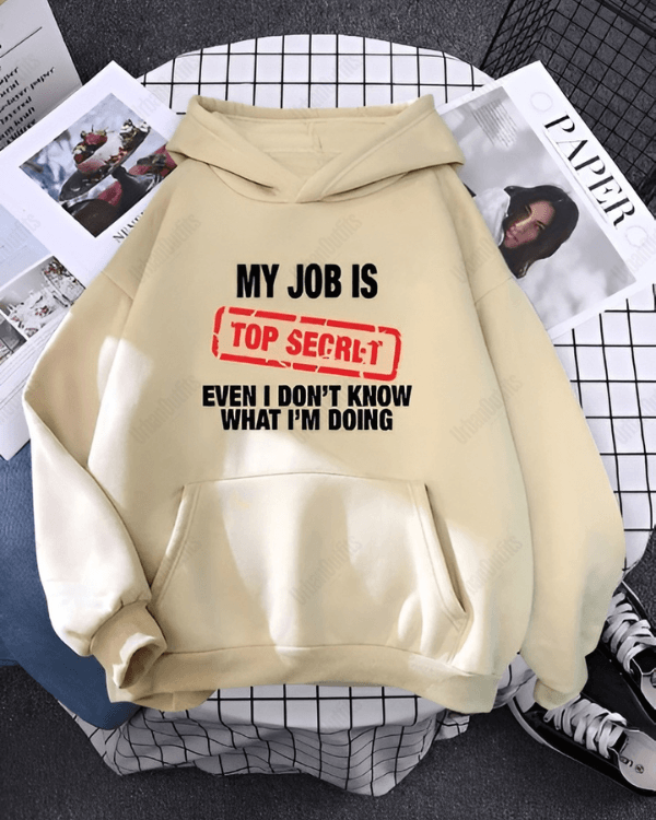 UrbanOutfits Women Oversized Hoodie Beige / Cotton-Fleece / S My Job Is Top Secret - Women Oversized Hoodie