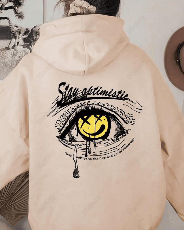 UrbanOutfits Women Oversized Hoodie Beige / Cotton-Fleece / S Stay Optimistic - Women Oversized Hoodie