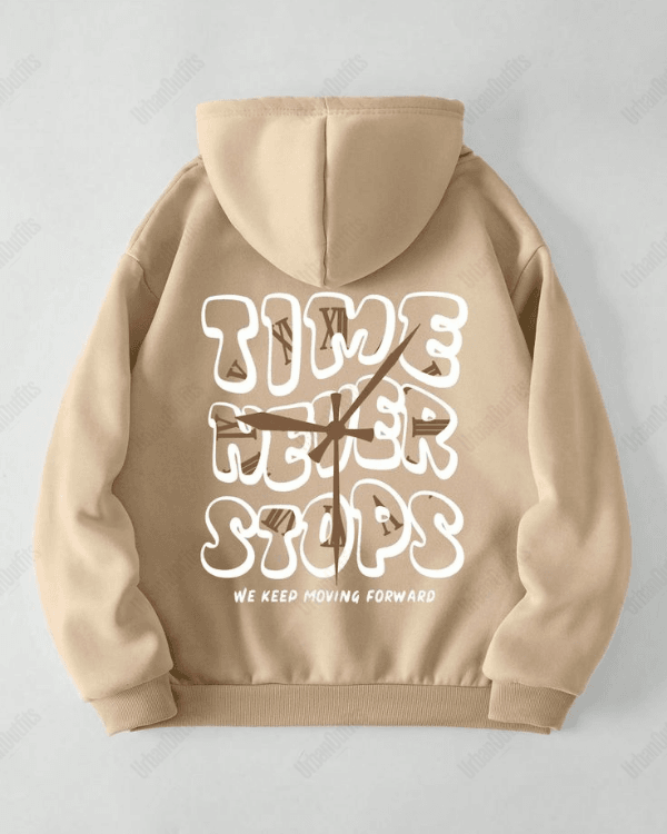 UrbanOutfits Women Oversized Hoodie Beige / Cotton-Fleece / S Time Never Stops - Women Oversized Hoodie