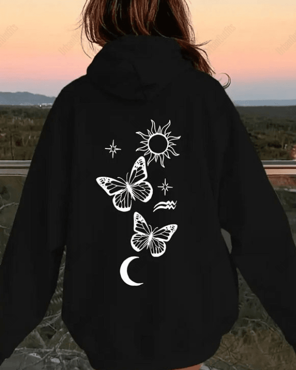 UrbanOutfits Women Oversized Hoodie Black / Cotton-Fleece / S ButterFlies - Women Oversized Hoodie