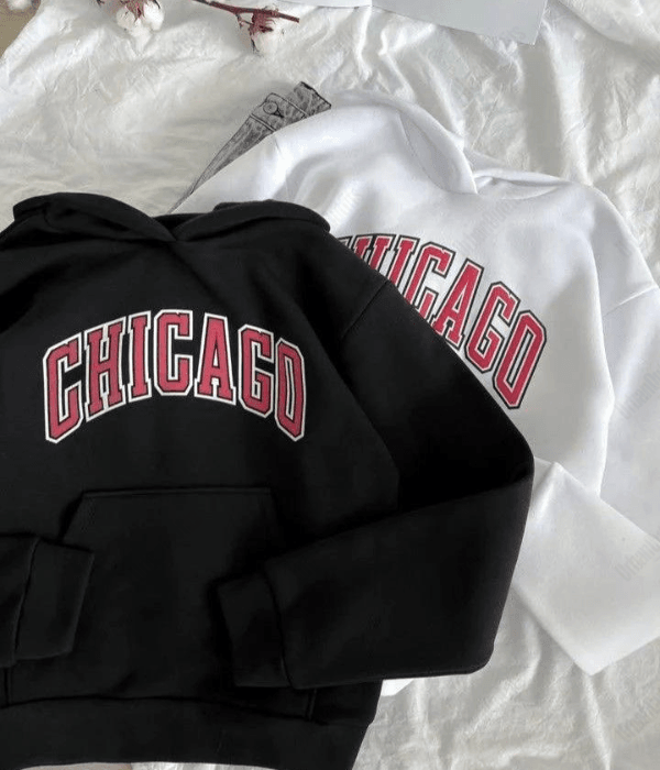 UrbanOutfits Women Oversized Hoodie Black / Cotton-Fleece / S 'CHICAGO' Oversized Hoodie
