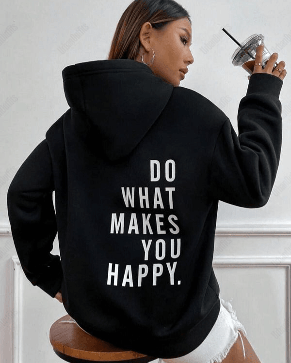 UrbanOutfits Women Oversized Hoodie Black / Cotton-Fleece / S Do What Makes You Happy - Women Oversized Hoodie