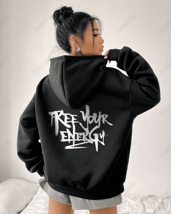 UrbanOutfits Women Oversized Hoodie Black / Cotton-Fleece / S FREE YOUR ENERGY - Women Oversized Hoodie