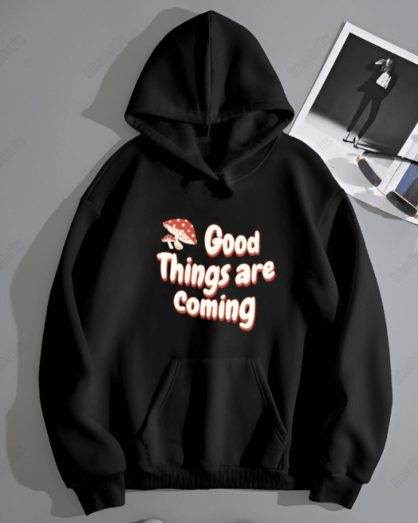 UrbanOutfits Women Oversized Hoodie Black / Cotton-Fleece / S Good things are coming - Women Oversized Hoodie