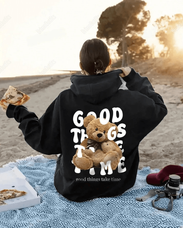 UrbanOutfits Women Oversized Hoodie Black / Cotton-Fleece / S Good things take time - Women Oversized Hoodie