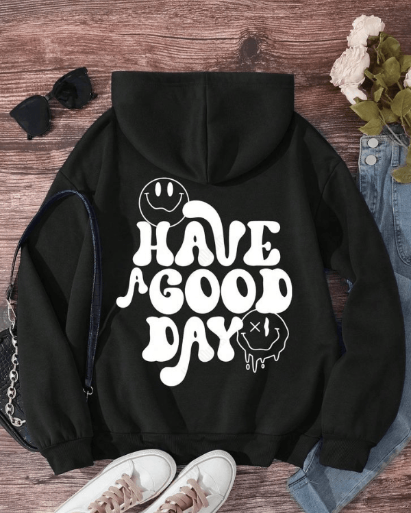 UrbanOutfits Women Oversized Hoodie Black / Cotton-Fleece / S Have a good day - Women Oversized Hoodie