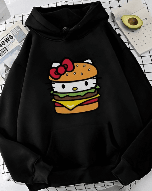 UrbanOutfits Women Oversized Hoodie Black / Cotton-Fleece / S Hello Kitty Hamburger - Women Oversized Hoodie