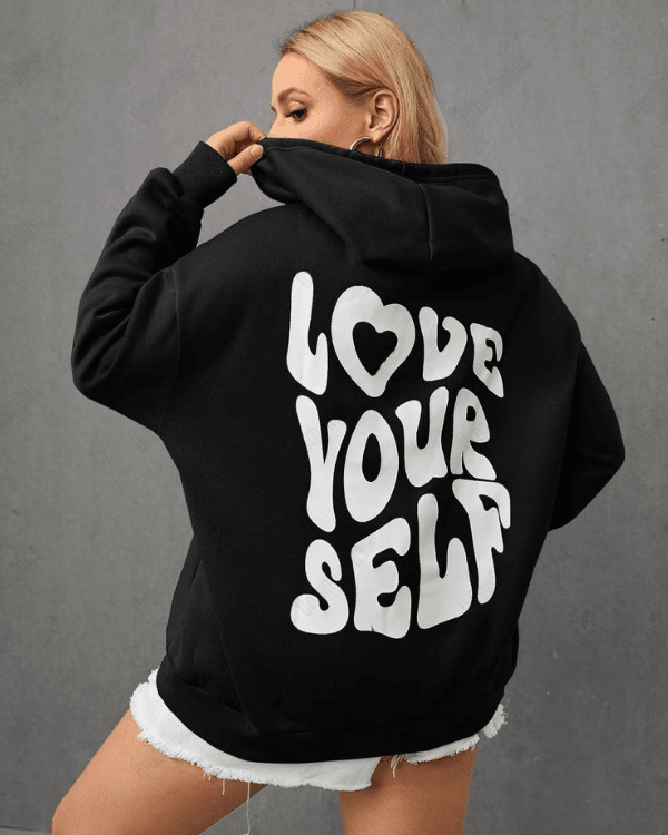 UrbanOutfits Women Oversized Hoodie Black / Cotton-Fleece / S Love your self - Women Oversized Hoodie
