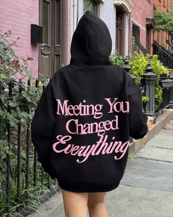 UrbanOutfits Women Oversized Hoodie Black / Cotton-Fleece / S Meeting u changed everything - Women Oversized Hoodie