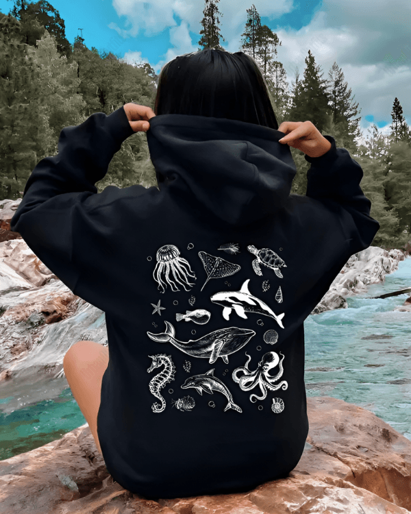 UrbanOutfits Women Oversized Hoodie Black / Cotton-Fleece / S Sea Fish - Women Oversized Hoodie
