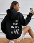 UrbanOutfits Women Oversized Hoodie Black / Cotton-Fleece / S What Makes You Happy - Women Oversized Hoodie
