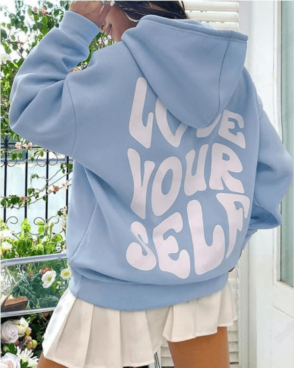 UrbanOutfits Women Oversized Hoodie Blue / Cotton-Fleece / S Love Your Self - Women Oversized Hoodie