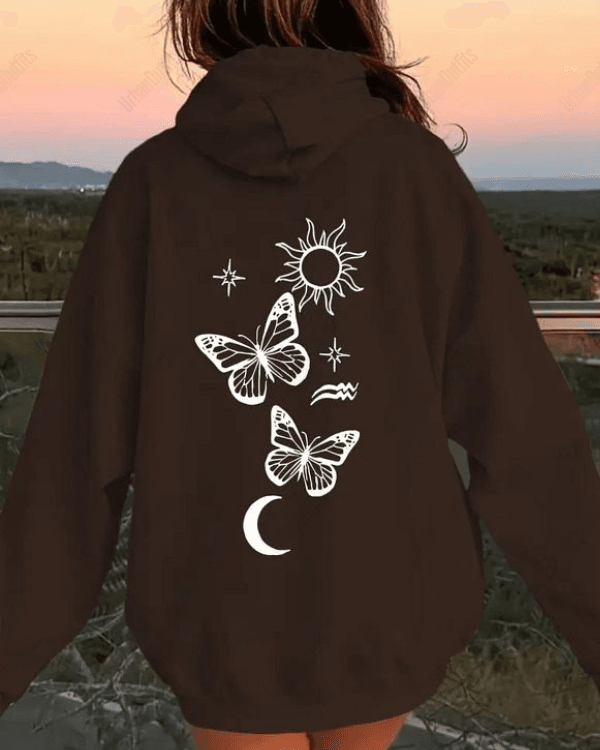 UrbanOutfits Women Oversized Hoodie Brown / Cotton-Fleece / S ButterFlies - Women Oversized Hoodie