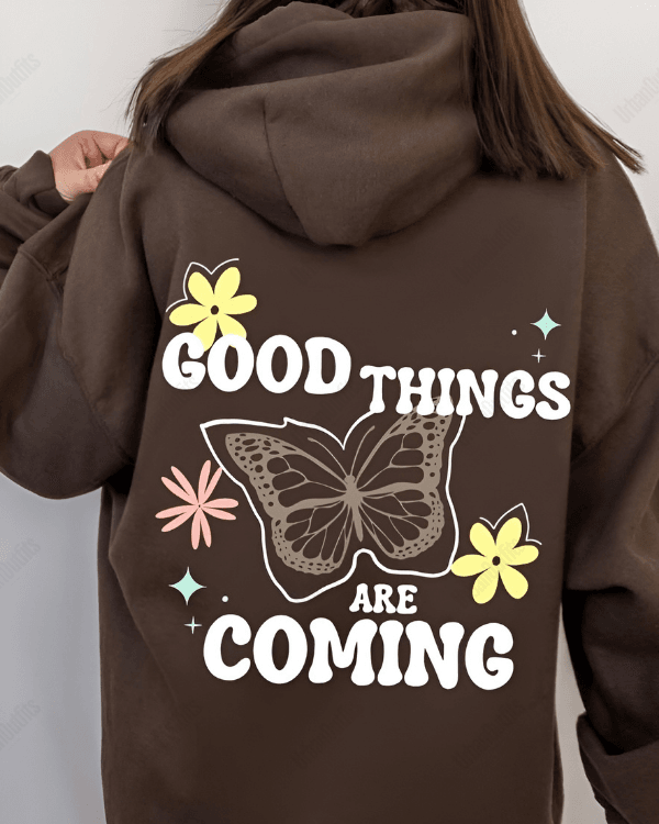 UrbanOutfits Women Oversized Hoodie Brown / Cotton-Fleece / S Good things are coming -  Women Oversized Hoodie