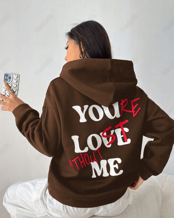 UrbanOutfits Women Oversized Hoodie Brown / Cotton-Fleece / S You Love Me - Women Oversized Hoodie