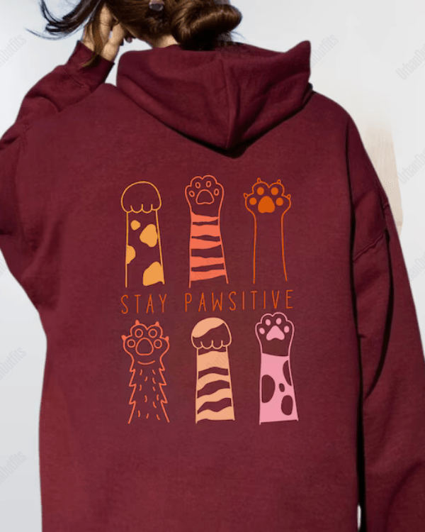 UrbanOutfits Women Oversized Hoodie burgundy / Cotton-Fleece / S STAY PAWSITIVE - Women Oversized Hoodie