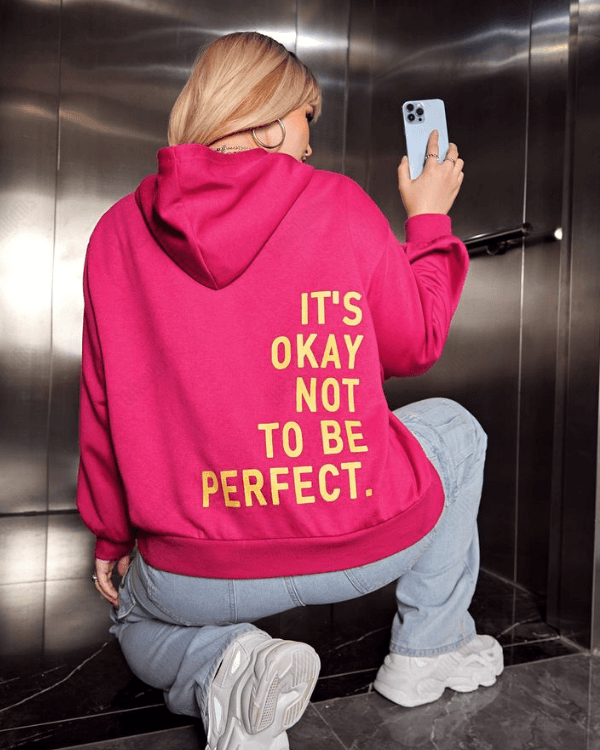 UrbanOutfits Women Oversized Hoodie Fuchsia / Cotton-Fleece / S It's okay not to be perfect - Women Oversized Hoodie