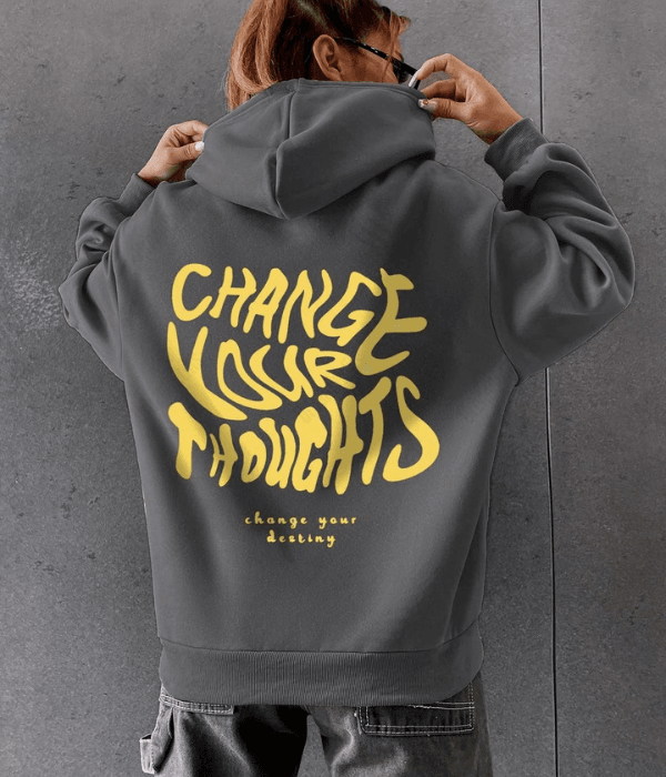 UrbanOutfits Women Oversized Hoodie Gray / Cotton-Fleece / S 'CHANGE' Oversized Hoodie