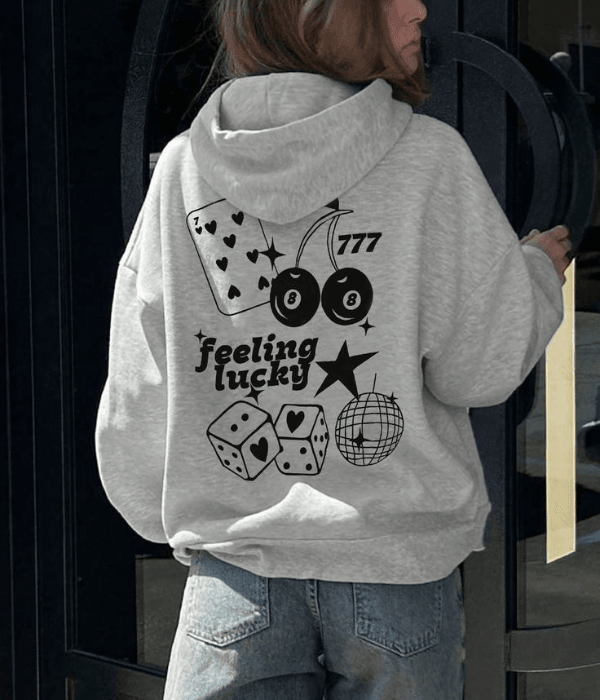 UrbanOutfits Women Oversized Hoodie Gray / Cotton-Fleece / S 'Feeling Lucky ' Women Oversized Hoodie