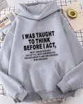 UrbanOutfits Women Oversized Hoodie Gray / Cotton-Fleece / S Think Before Act - Women Oversized Hoodie