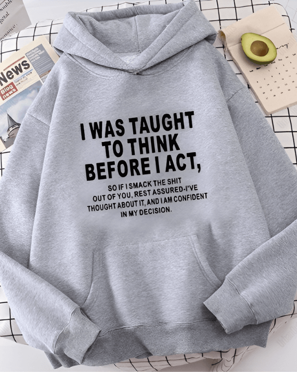 UrbanOutfits Women Oversized Hoodie Gray / Cotton-Fleece / S Think Before Act - Women Oversized Hoodie