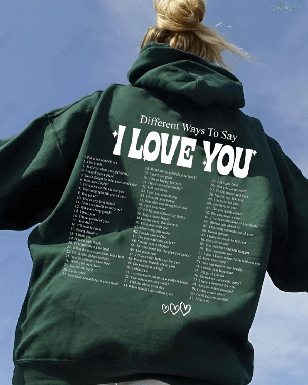 UrbanOutfits Women Oversized Hoodie Green / Cotton-Fleece / S Different ways to say I LOVE YOU - Women Oversized Hoodie