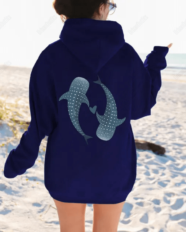 UrbanOutfits Women Oversized Hoodie Navy / Cotton-Fleece / S Blue Whale - Women Oversized Hoodie