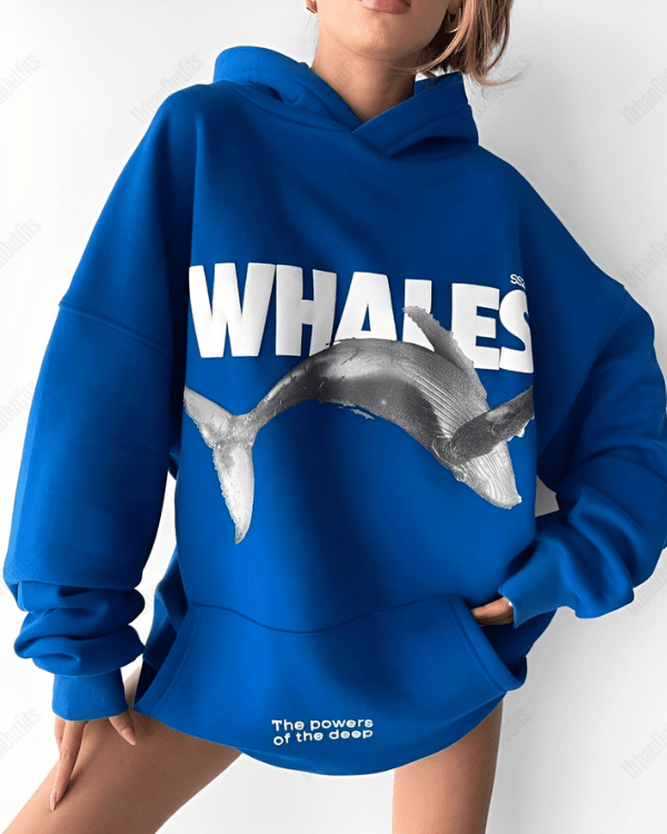 UrbanOutfits Women Oversized Hoodie Royal Blue / Cotton-Fleece / S Whales - Women Oversized Hoodie
