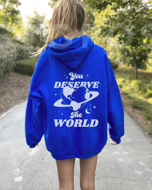 UrbanOutfits Women Oversized Hoodie Royal Blue / Cotton-Fleece / S You deserve the world - Women Oversized Hoodie