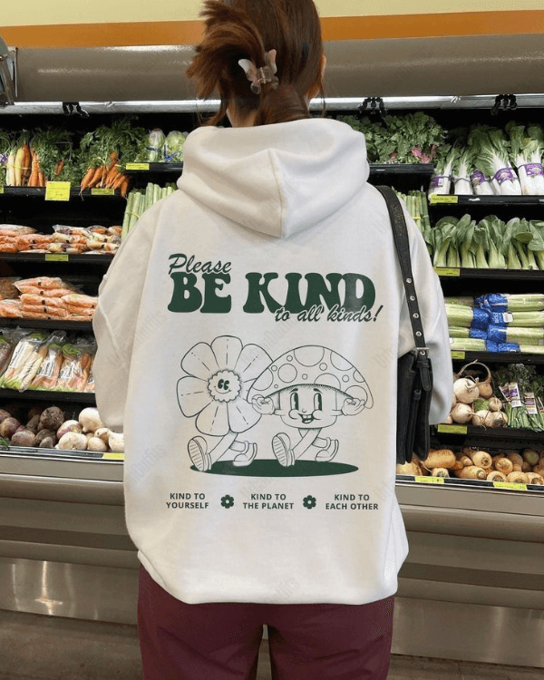 UrbanOutfits Women Oversized Hoodie White / Cotton-Fleece / S Be Kind - Women Oversized Hoodie