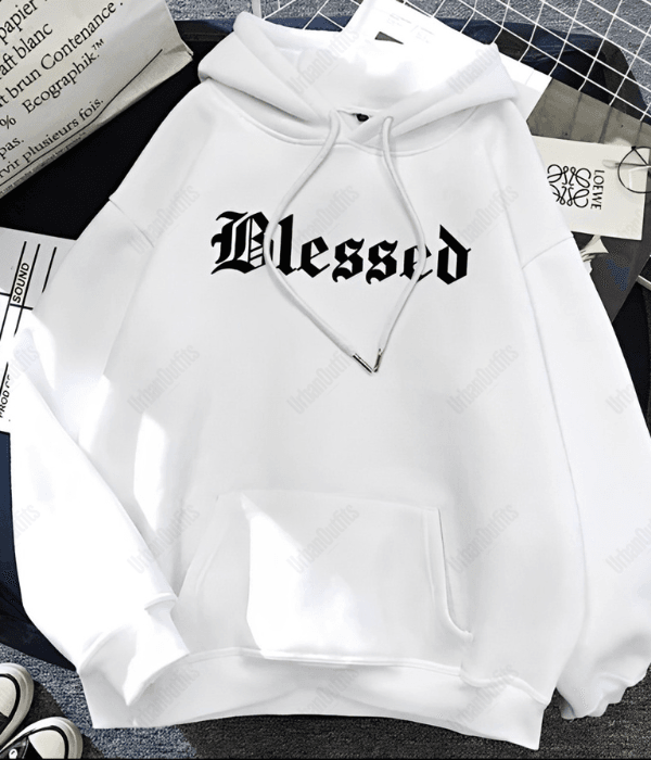 UrbanOutfits Women Oversized Hoodie White / Cotton-Fleece / S ' Blessed ' Women Oversized Hoodie