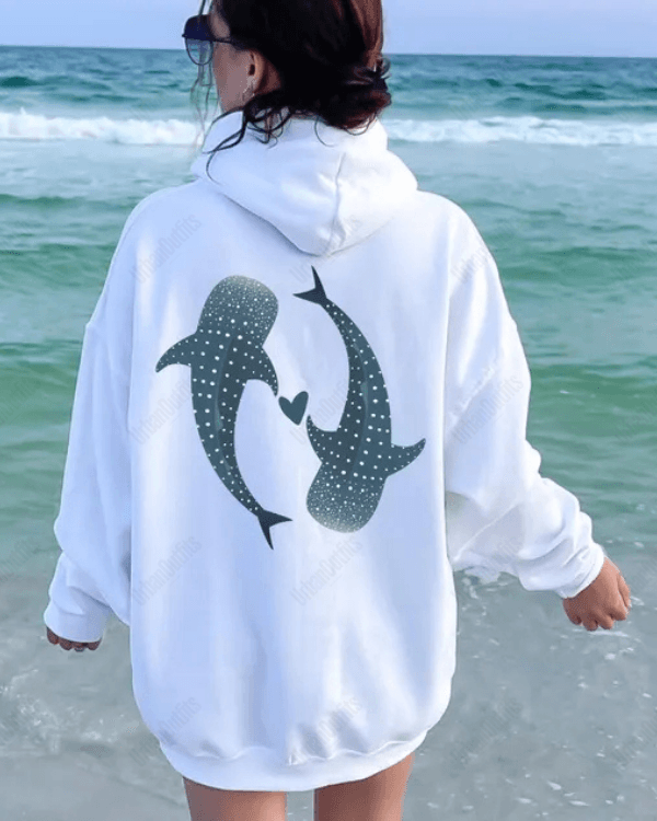 UrbanOutfits Women Oversized Hoodie White / Cotton-Fleece / S Blue Whale - Women Oversized Hoodie