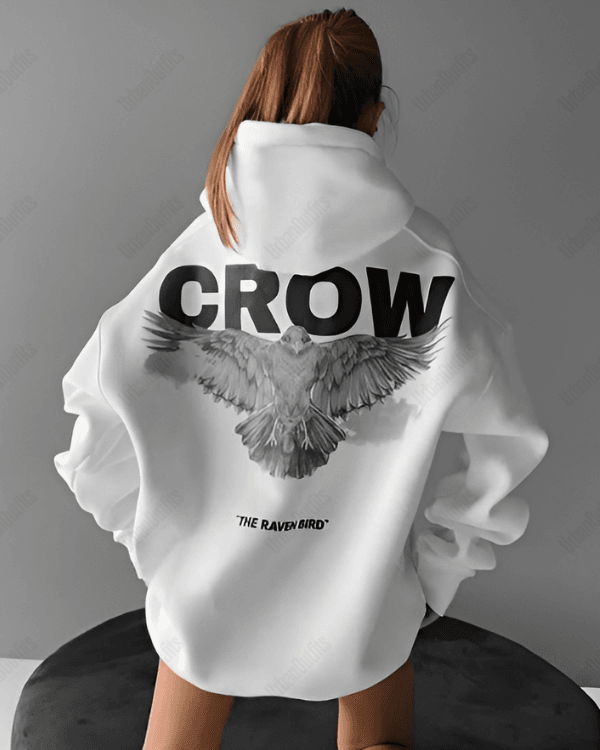 UrbanOutfits Women Oversized Hoodie White / Cotton-Fleece / S CROW - Women Oversized Hoodie