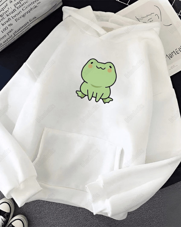 UrbanOutfits Women Oversized Hoodie White / Cotton-Fleece / S Cute Frog - Women Oversized Hoodie