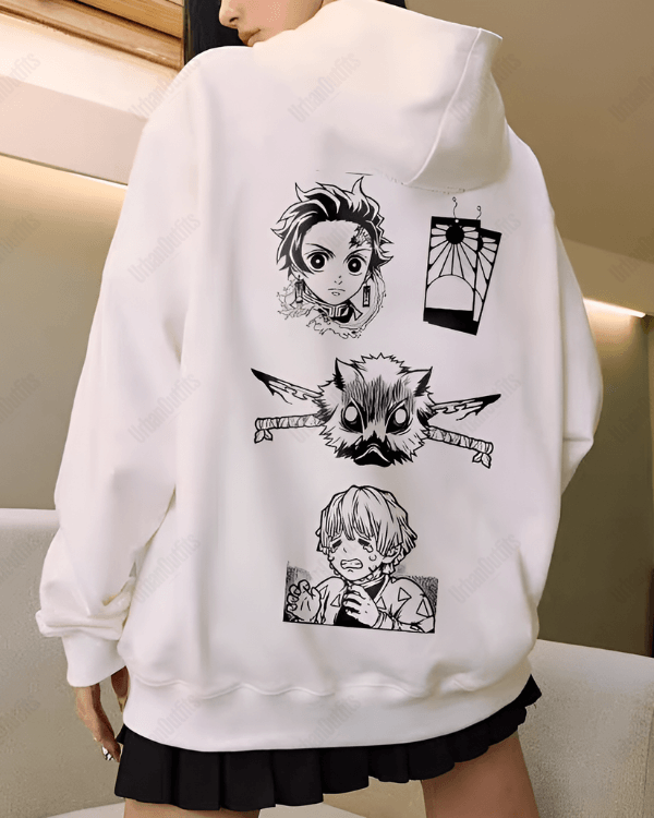 UrbanOutfits Women Oversized Hoodie White / Cotton-Fleece / S Demon Slayer - Women Oversized Hoodie