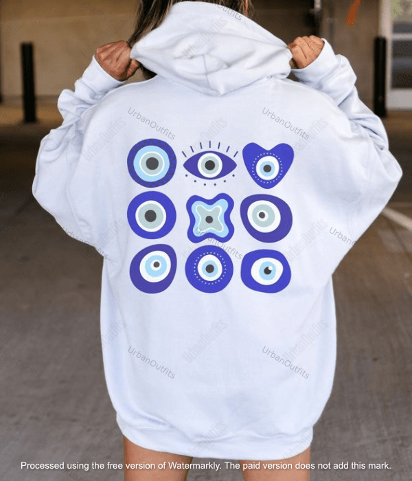 UrbanOutfits Women Oversized Hoodie White / Cotton-Fleece / S Evil Eye Women Oversized Hoodie