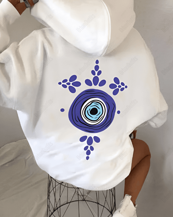 UrbanOutfits Women Oversized Hoodie White / Cotton-Fleece / S Evil Eye - Women Oversized Hoodie