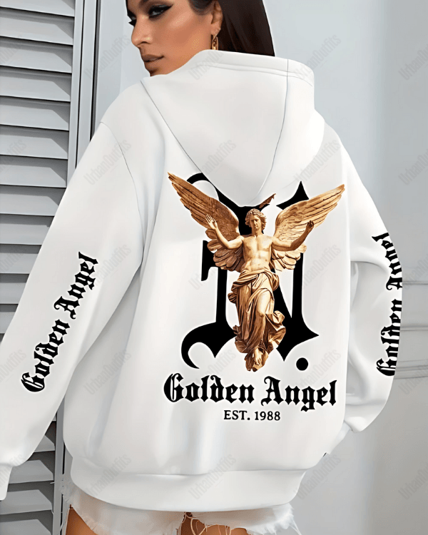 UrbanOutfits Women Oversized Hoodie White / Cotton-Fleece / S Golden Angel - Women Oversized Hoodie