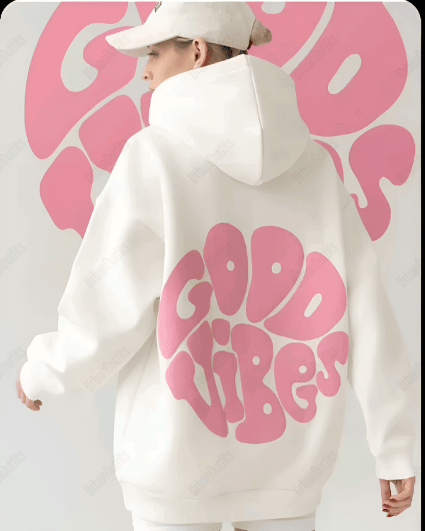 UrbanOutfits Women Oversized Hoodie White / Cotton-Fleece / S Good Vibes - Women Oversized Hoodie