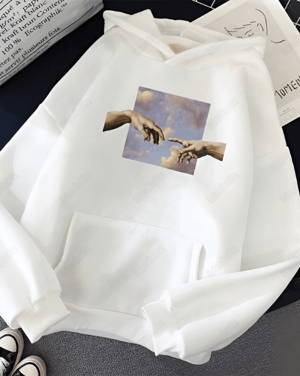 UrbanOutfits Women Oversized Hoodie White / Cotton-Fleece / S Hands Art - Women Oversized Hoodie