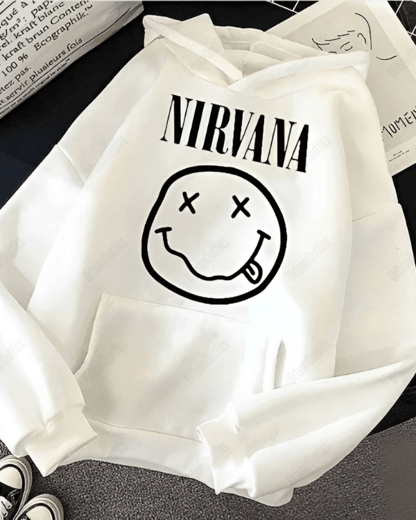UrbanOutfits Women Oversized Hoodie White / Cotton-Fleece / S Nirvana - Women Oversized Hoodie