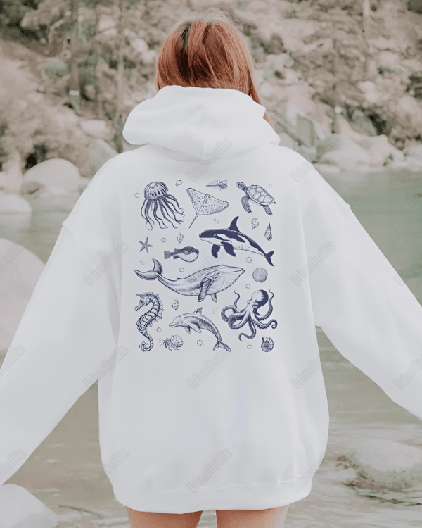 UrbanOutfits Women Oversized Hoodie White / Cotton-Fleece / S Sea Fish - Women Oversized Hoodie