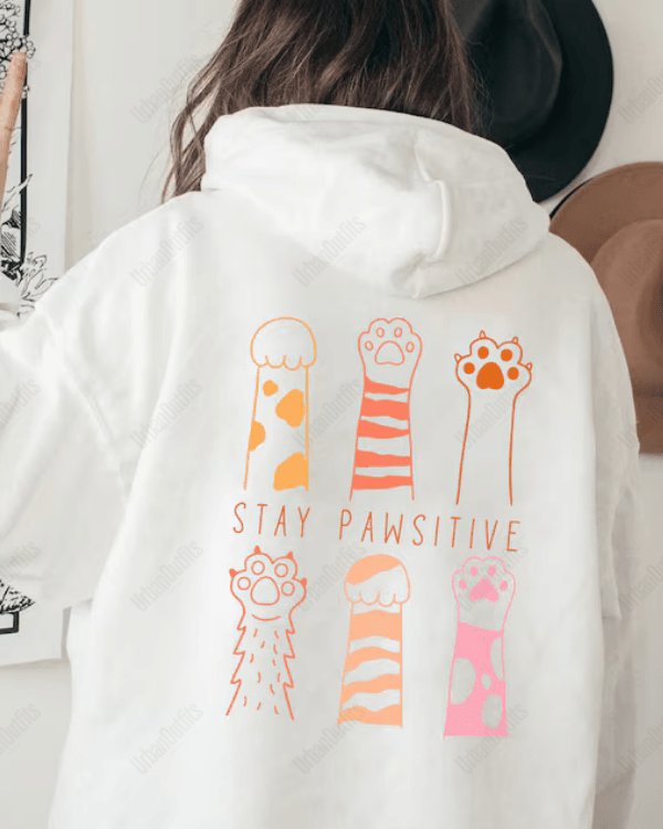 UrbanOutfits Women Oversized Hoodie White / Cotton-Fleece / S STAY PAWSITIVE - Women Oversized Hoodie